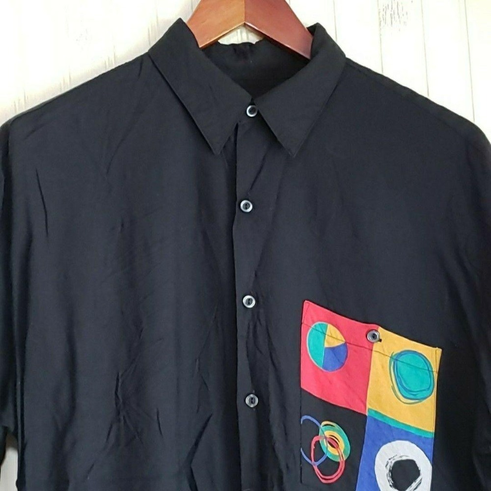 Vintage Natural Issue Shirt Mens Medium Black Circles Short Sleeve Button-Up